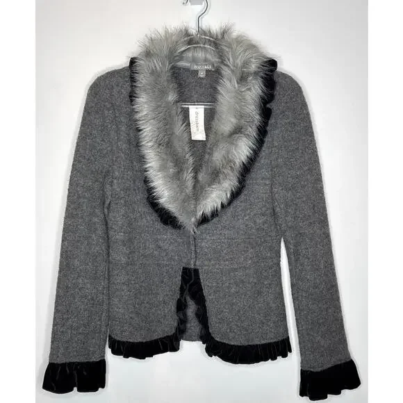 Vintage 2000s Roz & Ali Gray Faux Fur Collar Wool Blazer NWT size small - Picture 4 of 14